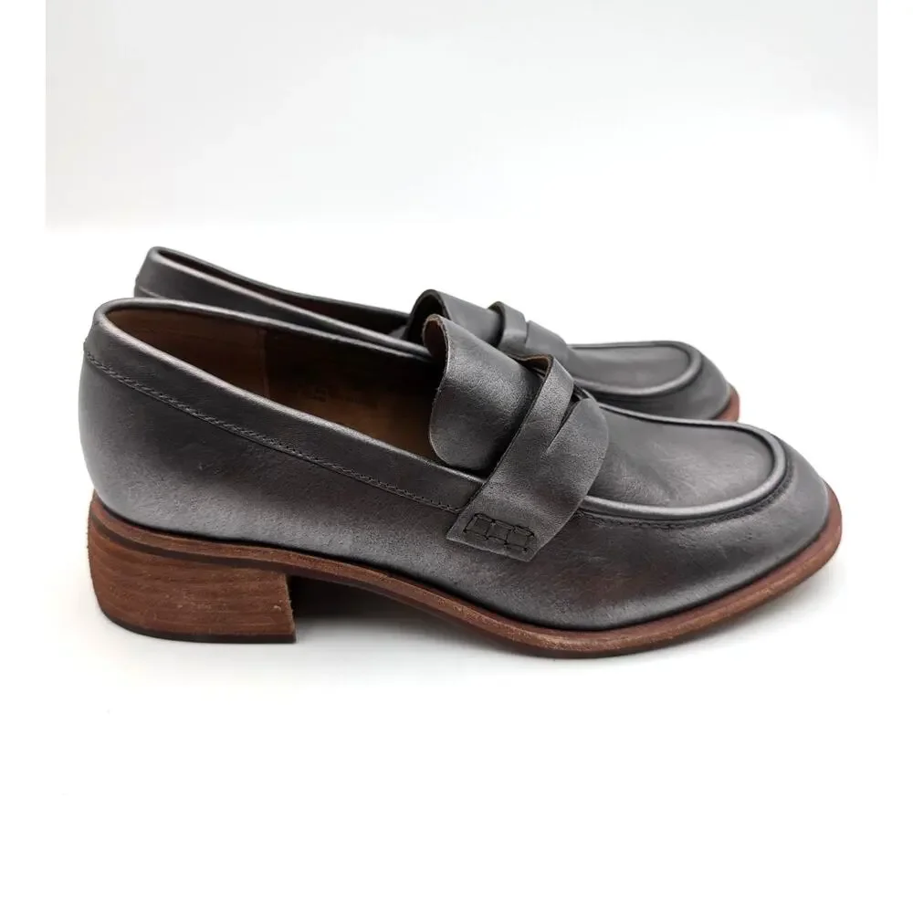 Kork Ease Keegan Block Heel Penny Loafer Women's Silver Metallic Sz US9M EU39.5